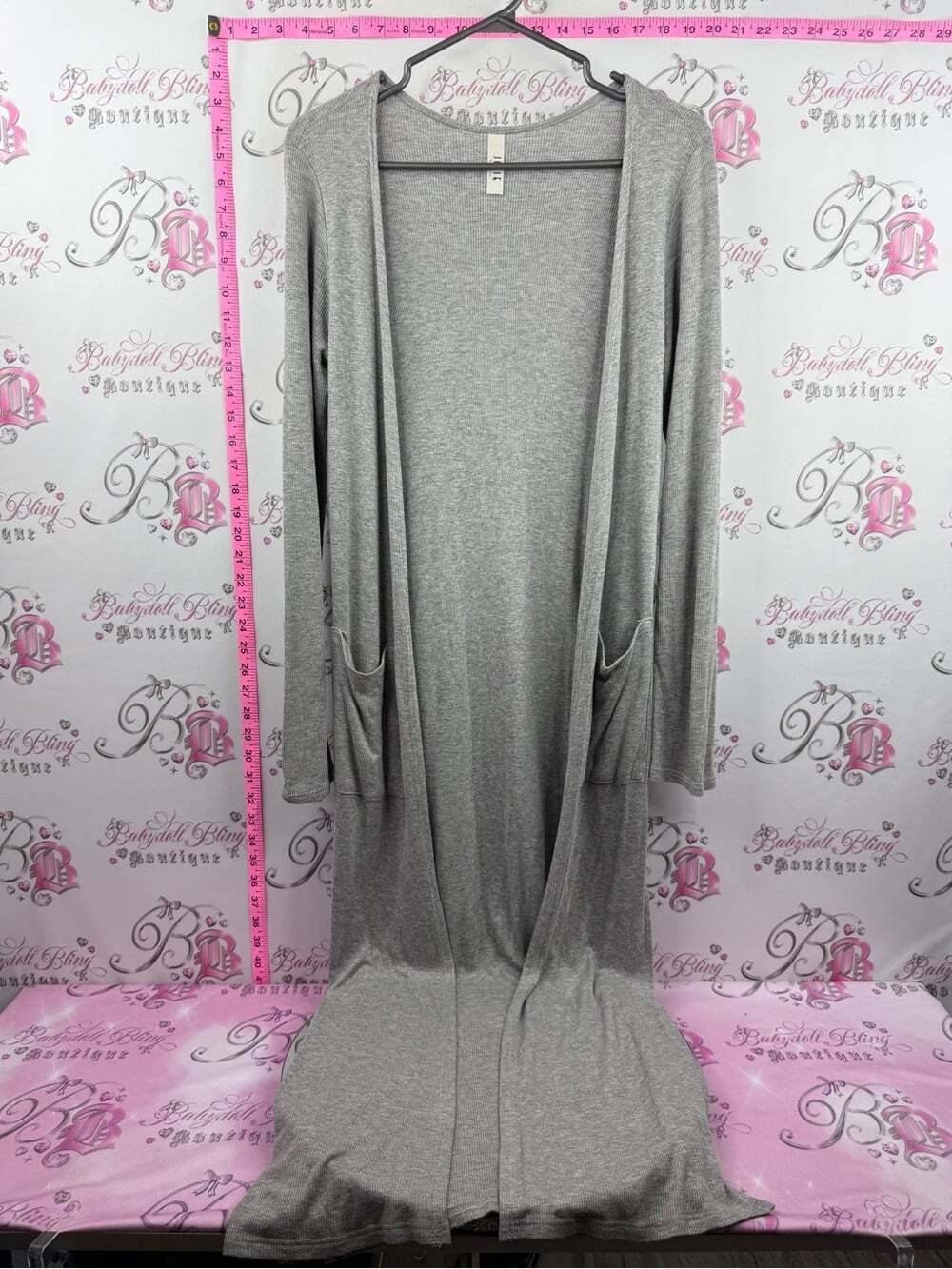 Jolie cardigan long pockets slits comfy Light Gray Long Open-Front Cardigan